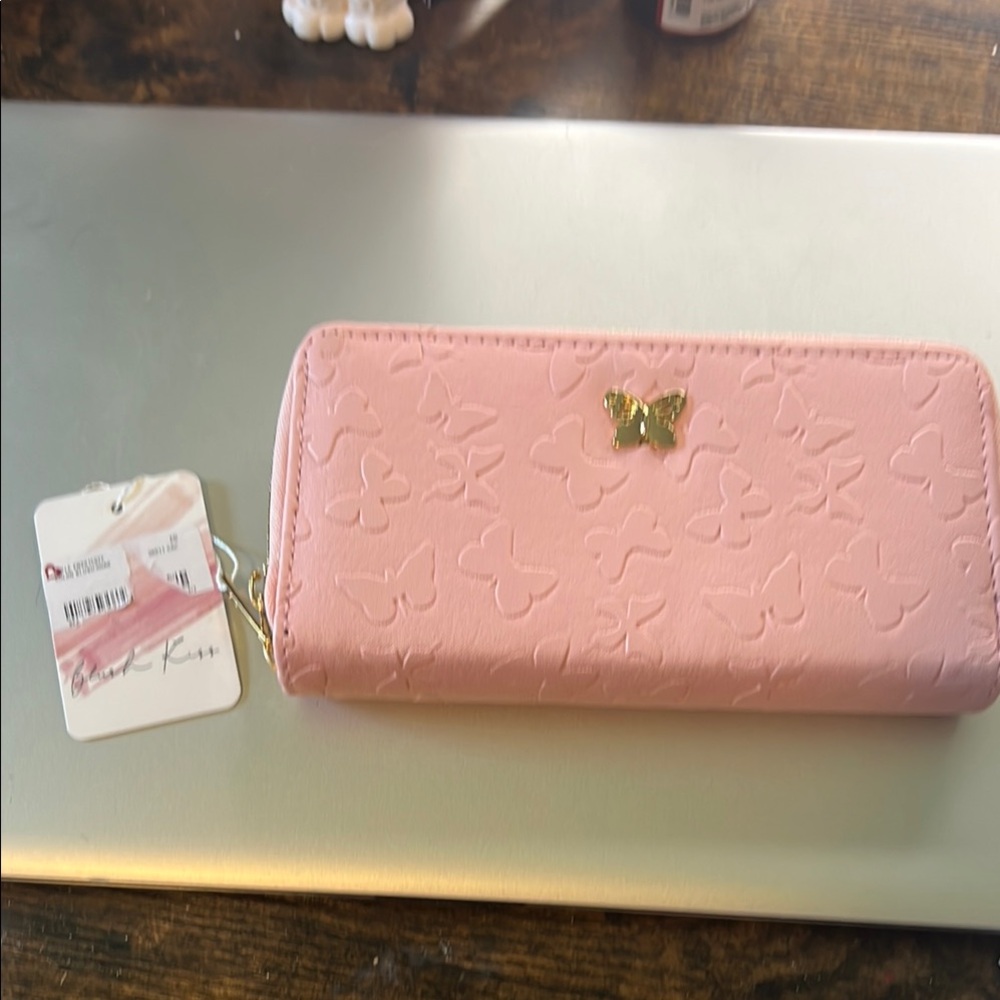 Pink Quilted Leather Wallet with Gold Hardware